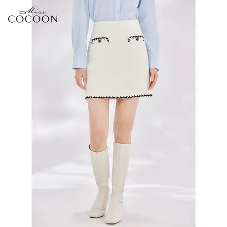 miss COCOON法式小香风半身裙女2023新款春季时尚粗花呢a字短裙子图片