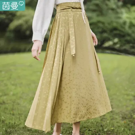 茵曼新中式改良马面裙女2024年春季新款国风缎面垂感A摆半身裙子图片