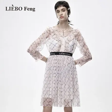 裂帛LIEBOFeng设计师品牌2023年春夏新款雪纺印花百褶长袖连衣裙图片