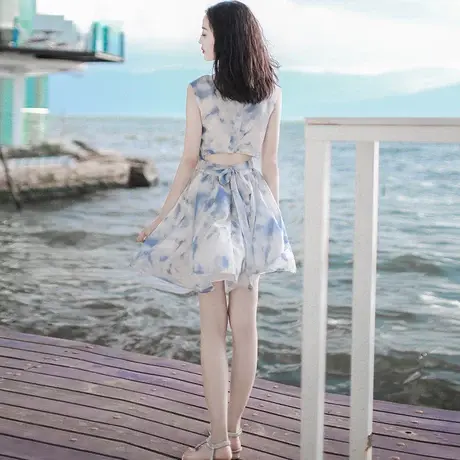 2023夏季新款女装短款裙子超仙雪纺连衣裙海南三亚沙滩裙海边度假图片