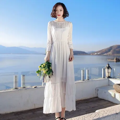 2023夏季新品女装超仙白色两件套装雪纺连衣裙长裙波西米亚沙滩裙图片