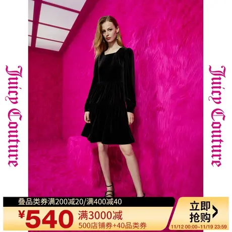 Juicy Couture橘滋23秋新款优雅方领logo丝绒气质高端欧美连衣裙商品大图