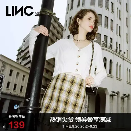 LINC金羽杰春新青春A版格纹高腰半身裙短裙质感高级感女S211SK288商品大图