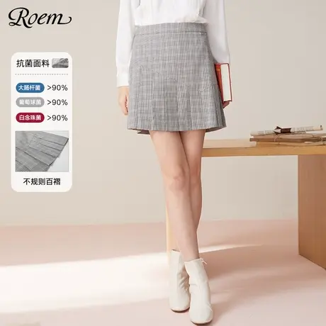Roem商场同款格纹短裙新款复古半身短裙潮流格纹高腰气质简约裙女商品大图
