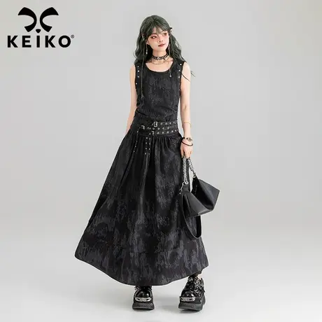 KEIKO 设计感铆钉饰系带连衣裙2024夏季新中式显瘦大U领背心长裙商品大图