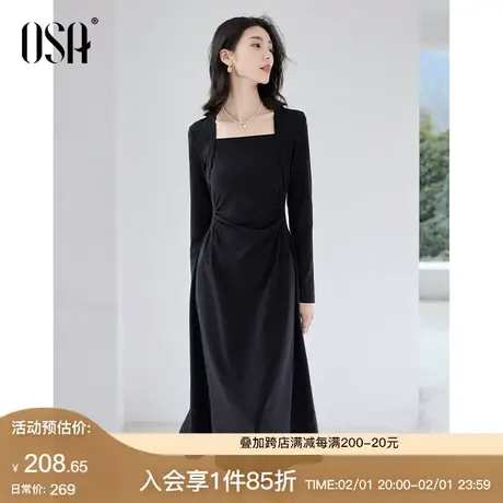 OSA欧莎法式复古黑色连衣裙女春季2024年新款收腰显瘦高级感裙子图片