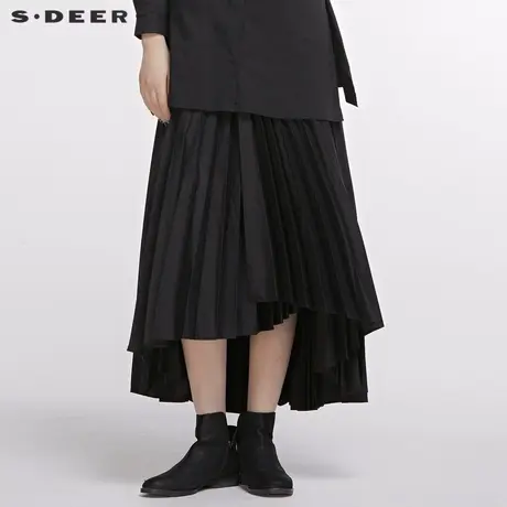 sdeer圣迪奥鱼尾裙女装时尚前端后长百褶裙半身长裙子S20181105图片