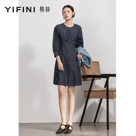 Yifini/易菲高级感设计师小众牛仔连衣裙女春秋新款宽松长袖图片