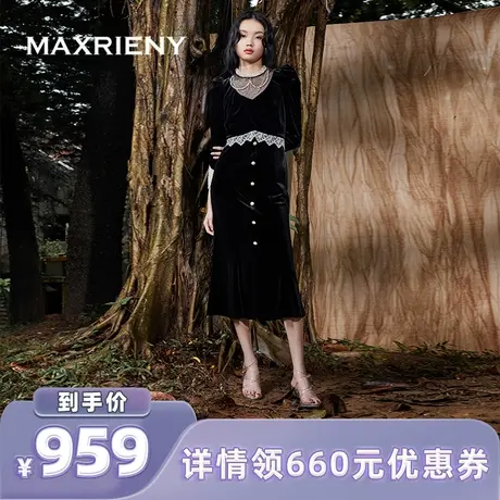【李佳琦直播间】MAXRIENY法式复古丝绒连衣裙图片