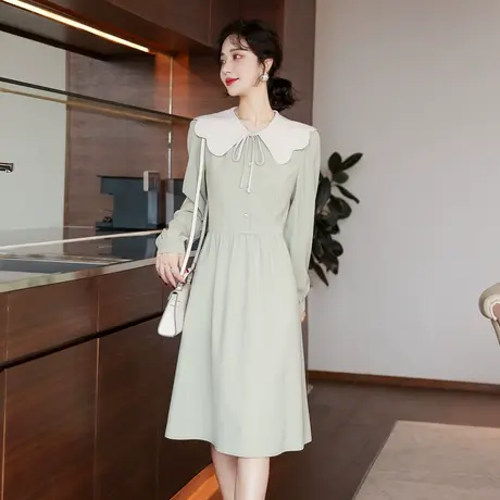 韩版减龄娃娃领连衣裙2022年春季新款女士时尚气质显瘦中长款裙子图片