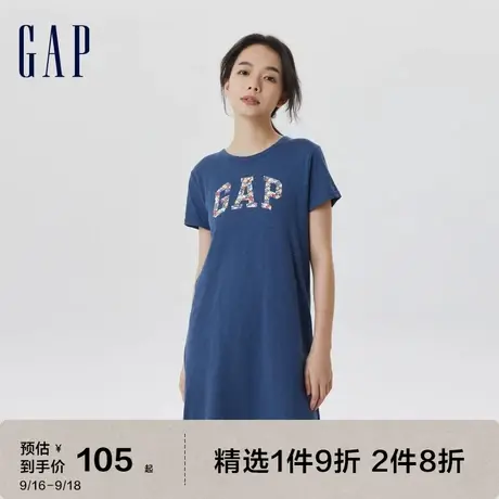 Gap女装夏季2023新款LOGO轻薄纯棉短袖连衣裙554693宽松T恤裙图片