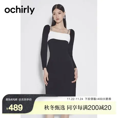 黑标系列 欧时力 法式针织连衣裙2023新款春装小黑裙拼接设计感图片