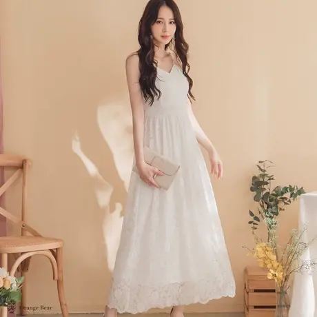 桔熊夏季韩版很仙的气质蕾丝吊带长裙大摆连衣裙子女神大码DA7521图片
