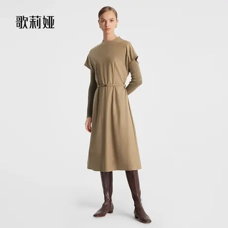 歌莉娅连衣裙女冬新款高级感通勤羊毛羊绒假两件长裙1ADL4K240商品大图