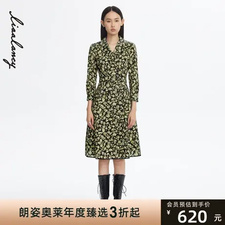 LANCY/悦朗姿春季新款女装设计感中长款西服领连衣裙商场同款图片