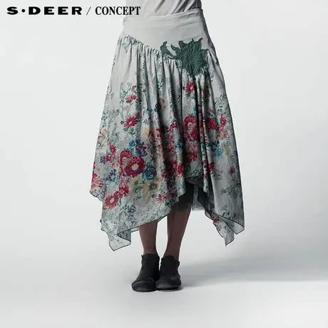 sdeer圣迪奥2014新款女装夏民族风碎花图案半身裙3281159图片
