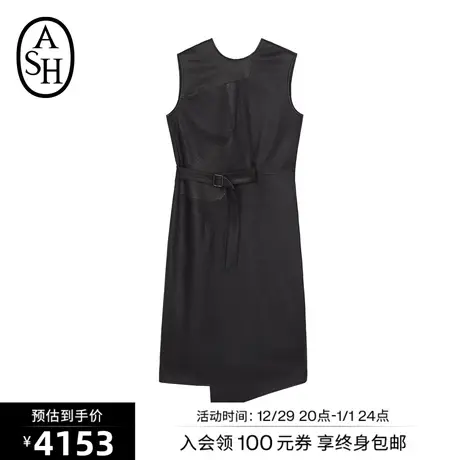 ASH女装新款时尚皮质无袖上衣圆领不规则中长款连衣裙商品大图