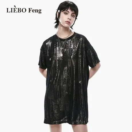 裂帛LIEBOFeng商场同款2023年夏新设计师款小黑裙宽松短袖连衣裙图片