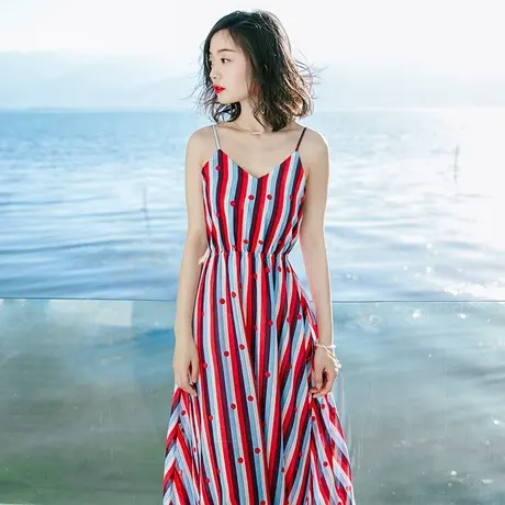 2023新款小个子裙子女吊带雪纺连衣裙长裙超仙三亚海边度假沙滩裙图片
