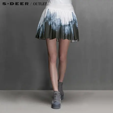 sdeer圣迪奥女夏装文艺渐变晕染细褶短裙S15281322图片
