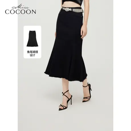 【秋上新】missCOCOON高腰鱼尾裙子2023秋装新款女气质黑色半身裙商品大图