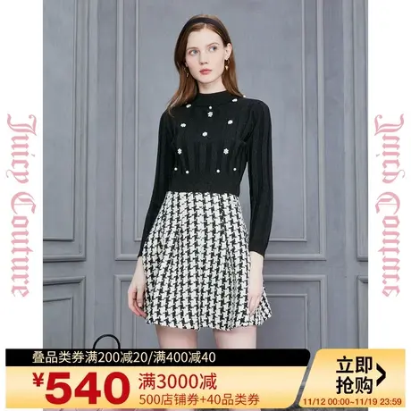 Juicy Couture橘滋2023新款元气千鸟格花苞半身短裙子图片