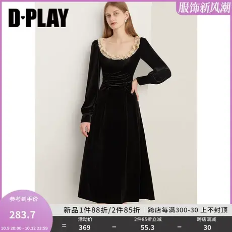DPLAY2023新法式赫本风经典黑双层蕾丝荷叶边小黑裙轻礼服连衣裙图片