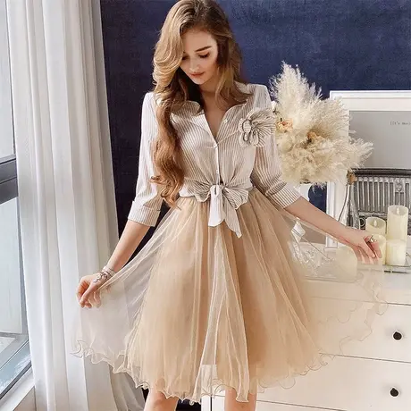 粉红大布娃娃新款高腰网纱半身裙女2021时尚夏款中长款仙女气质裙图片