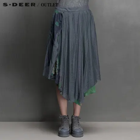 【活动】sdeer圣迪奥女装闪亮蓝绿撞色印花半身裙S15281122图片