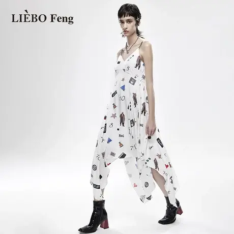 裂帛LIEBOFeng设计师品牌2023年春夏新款不规则垂感V领吊带连衣裙商品大图
