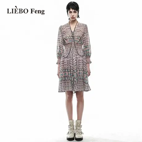 裂帛LIEBOFeng商场同款2023年早春新品链条国潮甜酷印花连衣裙图片