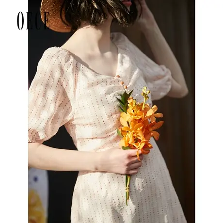 Oece春夏新款女装 很仙的法国小众桔梗裙子V领超仙仙女连衣裙图片