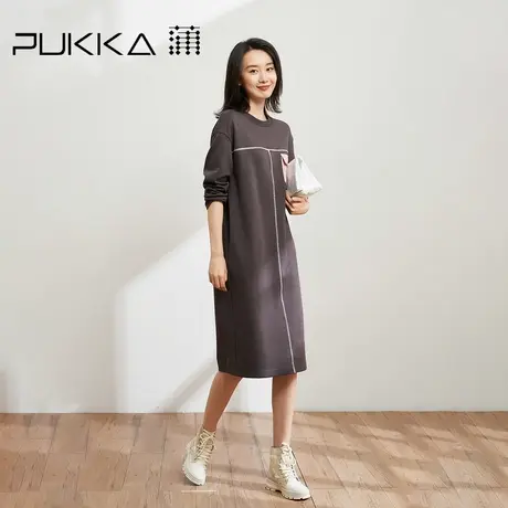 蒲PUKKA 女装纯棉针织连衣裙2022新款宽松长袖卫衣裙秋商场同款图片