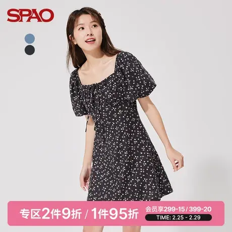 SPAO女士连衣裙夏季新款复古方领甜美泡泡袖裙子SPOWC23P57图片