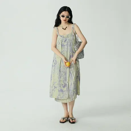 omont蛋挞家 设计感显瘦碎花长裙女气质吊带连衣裙夏季图片