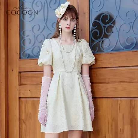 missCOCOON方领泡泡袖连衣裙女2023夏季新款设计感小个子法式裙子图片