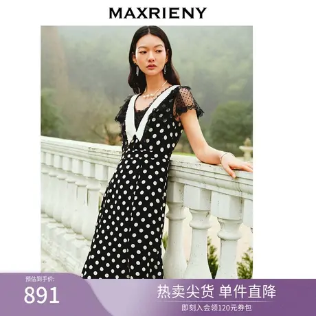 【波动心弦】MAXRIENY法式复古连衣裙夏季波点短袖长裙修身长裙图片