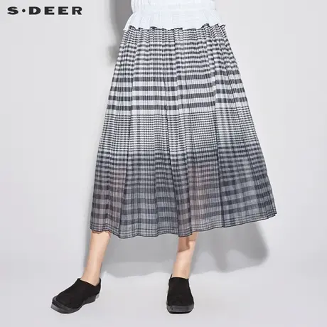 sdeer圣迪奥2018新款女装夏装甜美撞色格纹大摆半身长裙S18281121图片