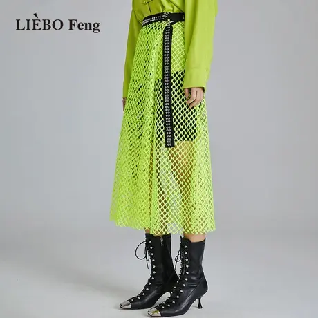 裂帛LIEBOFeng设计师品牌2023年荧光绿Y2K镂空蕾丝ABG半身裙长裙图片