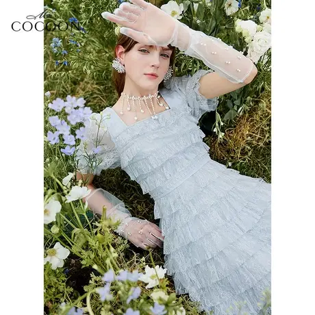 missCOCOON方领蕾丝连衣裙女2023夏季新款设计感气质公主蛋糕裙子图片