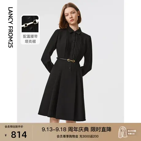 朗姿法式收腰显瘦流行高级感气质衬衫黑裙女2023年春季新款连衣裙图片