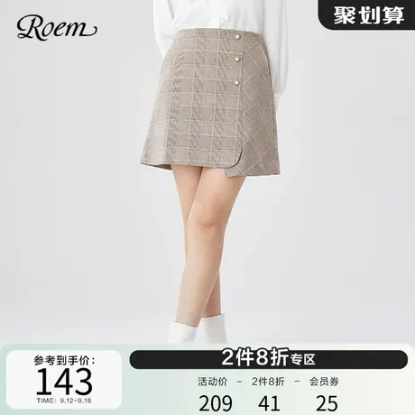 Roem商场同款格纹半身裙秋冬 新款韩版时尚淑女高腰气质短裙女图片