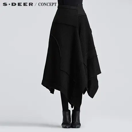 sdeer圣迪奥女2018冬装设计感自然垂荡不规则摆半身裙S16481147图片