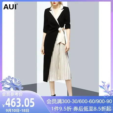 AUI名媛气质高级感西装连衣裙女2023春季新款撞色设计小众百褶裙图片