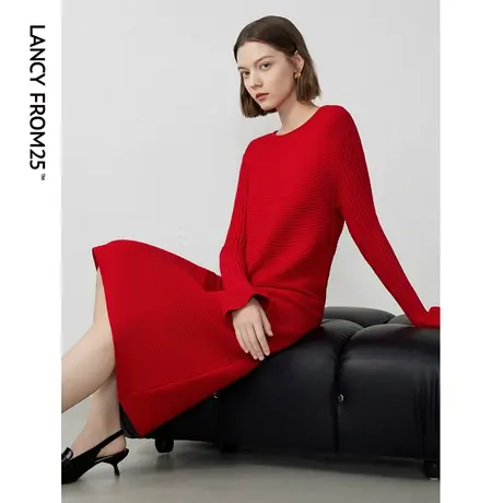 朗姿法式高级感显瘦长袖针织裙子女2024春季新款设计感气质连衣裙图片