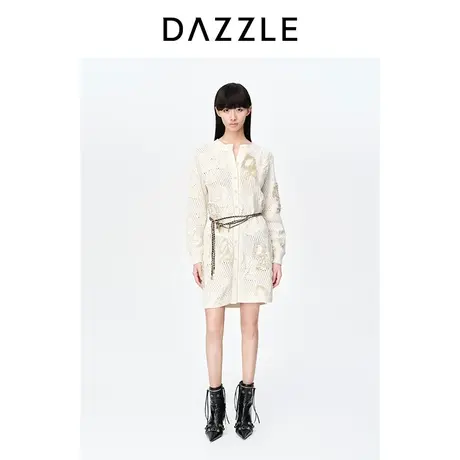 【七七酱专享】DAZZLE地素奥莱2023春季新款白色复古钉珠刺绣小香图片