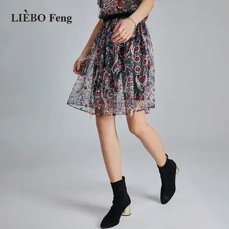 裂帛LIEBOFeng原创设计2023年秋季国风印花蕾丝A字伞裙仙女半身裙图片