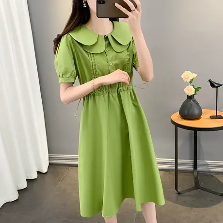 绿色娃娃领连衣裙女2023新款法式显瘦气质a字小个子裙子夏季女装商品大图