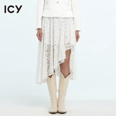 icy原创春季新款简约时尚潮流通勤风蕾丝设计感女半身裙图片