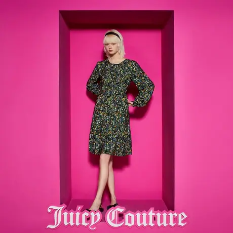 Juicy Couture橘滋女装新款不负春光印花长袖连衣裙图片